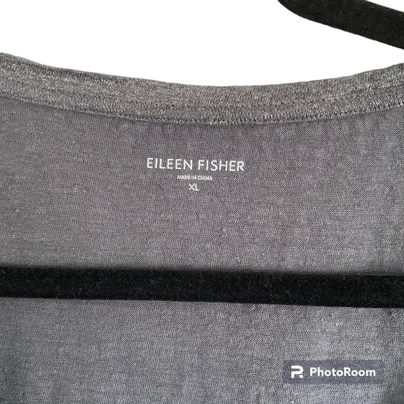 Eileen Fisher Sz XL Silver Gray Metallic Linen Top Blouse Short Sleeve High Low - Picture 3 of 9
